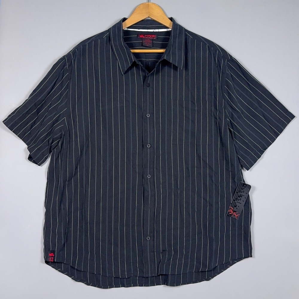 NWT Tony Hawk Short Sleeve Shirt Mens XXL Pinstripe Black Skate Y2K